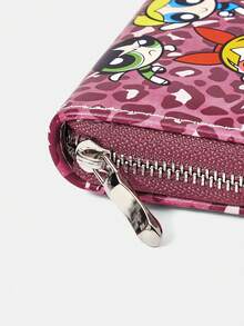 THE POWERPUFF GIRLS X SHEIN Rosarotes Leopardenmuster Polizistin Muster Reißverschluss Geldbörse, Multi-Karten Aufbewahrungstasche, mit Münzbeutel, leichter ID-Clip, geeignet für Frauen/Mädchen, kann als Geschenk für Teenager, Studenten, Lehrer verwendet werden und kann auch als Schul- und Visitenkarten-Tasche verwendet werden - Heißes Pink - Übersicht 3