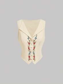 SHEIN MOD Bộ 2 món áo sơ mi cổ thêu ôm dáng. - Màu be - Xem 6