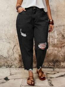 EMERY ROSE EMERY ROSE Jeans de pierna entallada con bolsillos desgastados para mujer de talla grande - Negro - Ver 3