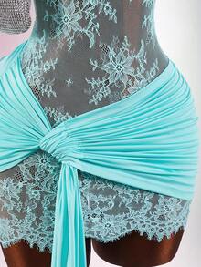 Amplova Đầm ngắn ren cổ yếm hở lưng gợi cảm với chi tiết áo corset, dễ thương và quyến rũ, thích hợp cho tiệc năm mới hoặc hẹn hò. - Màu xanh lam - Xem 12