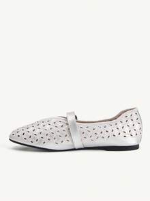 CUCCOO CHICEST Giày bệt nữ thoải mái, thêu rỗng, có khóa cài. - Bạc - Xem 6