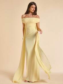 SHEIN BAE Summer Elegant Romantic Pale Yellow Ruched Dress,Tropical Cocktail Party Dinner Style,Ideal For Beach Vacations,Parties,Music Festivals,Nightclubs - Light Yellow - View 1