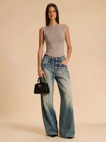 SHEIN BAE 女士纯色夏季性感时尚露背连体衣，适合夜店、夜晚、休闲海滩度假等场合，棕色休闲连体衣 - 灰色 - 查看 3