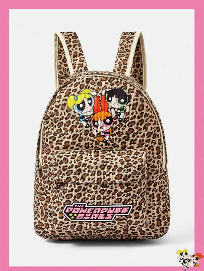 THE POWERPUFF GIRLS X SHEIN Ba lô thời trang in họa tiết da báo dành cho nữ, đa năng trong nhiều hoàn cảnh, dung tích lớn, siêu nhẹ, bền, tiện dụng và thiết thực, giá trị thẩm mỹ cao, phong cách thời trang, phong cách giản dị, phong cách trung tính, phong cách thể thao, phong cách dễ thương, phong cách hoạt hình, dễ mang theo, thoáng khí, bền, có thể gấp gọn, chống bụi, thích hợp cho kỳ nghỉ, hoạt động ngoài trời, làm quà tặng văn phòng, đi làm, du lịch, nghỉ mát, sự lựa chọn của các bạn nữ trẻ và nhân viên văn phòng.