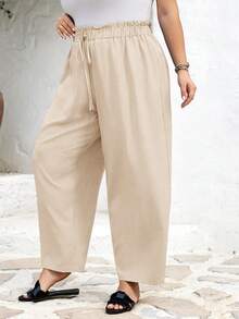 SHEIN CURVE+ Taille 22 US Curve - Festival de musique, vacances à mer, style bohème - CURVE PLUS / Pantalon fuselé décontracté à taille haute et cordon de serrage pour femme, idéal pour les vacances, l'été, les tenues champêtres décontractées, le style cowboy ou les tenues d'enseignante. - Nude - Voir 7