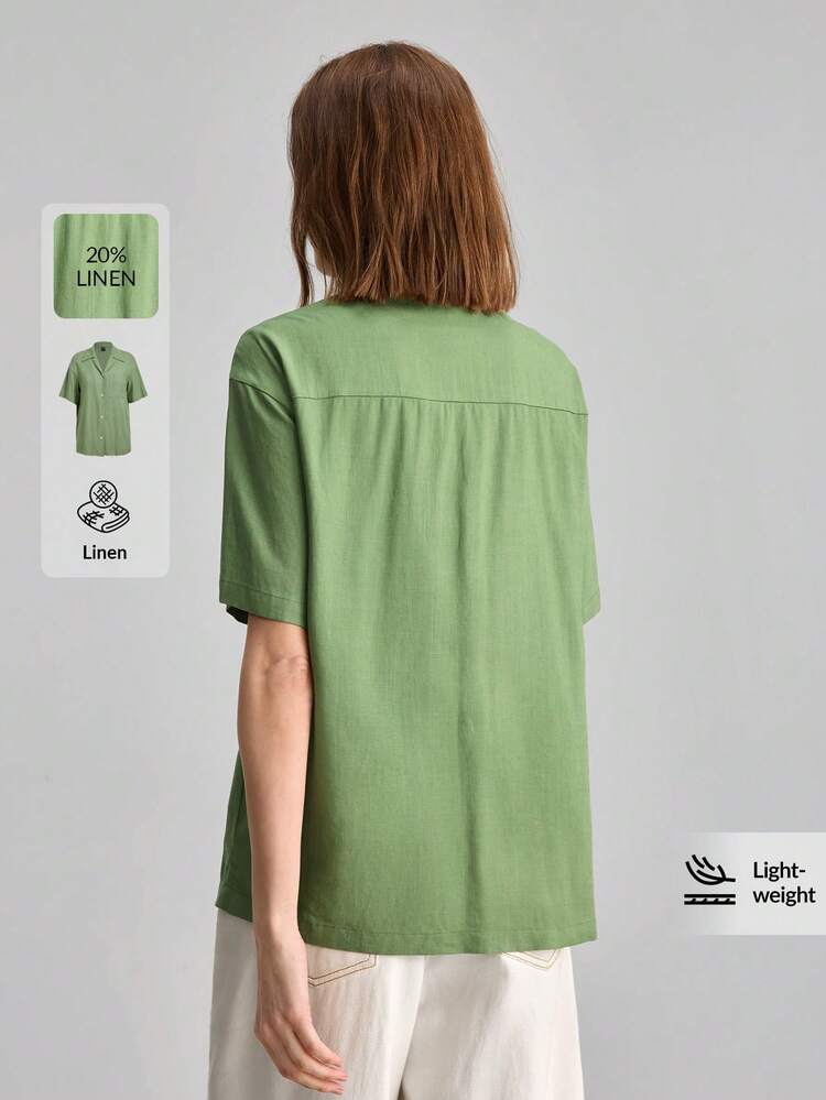 2026 Summer New Green Single-Breasted Short Sleeve Pocket Casual Shirt, Suitable For Urban Commuting, Vacation, Beach, Music Festival, Spring/Summer Outfit, Minimalist Fashion, Urban Commuting, Elegant Simplicity, Summer Styling