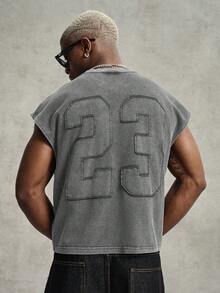 PAVTROS Camiseta de tirantes casual holgada con cuello redondo y bordado de letras para hombres, verano, vacaciones - Gris Oscuro - Ver 6