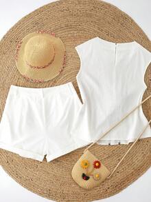 SHEIN Franclia Women's Summer 100 Cotton White Floral Minimalist Vacation Casual Skin-Friendly Comfortable Contrast Color 3D Flower Decor Sleeveless Shirt - White - View 2