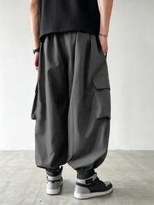 PAVTROS Pantalones jogger casuales de unicolor con cordón en la cintura y bolsillos, uso versátil para el día a día - Gris Oscuro - Ver 2