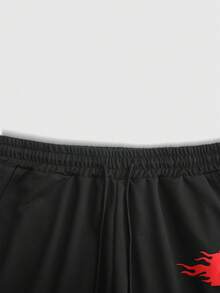 PAVTROS Pantalones cortos para hombre con estampado de letras americanas, color de contraste, bolsillo y cintura con cordón, estilo retro streetwear, vacaciones - Negro - Ver 8