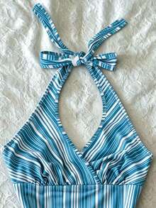 IslaSuriya Digital Print Women's Striped Print Halter Backless Tie Strap Camisole - Multicolor - View 4