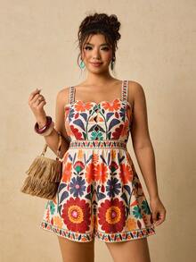 Travachic Plus Size Floral Print Romper, Casual Holiday - Multicolor - View 5