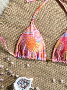 Swim Mod Áo bikini hai mảnh cổ yếm in họa tiết vỏ sò vàng ngẫu nhiên, kiểu áo bơi gợi cảm cho kỳ nghỉ hè. - Nhiều màu - Xem 4