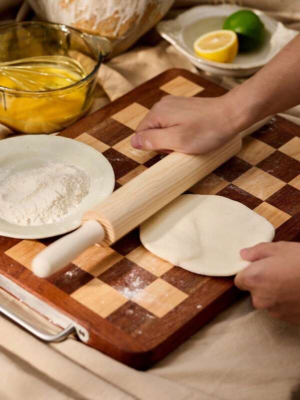 Zazumi 1pc A Wooden Rolling Pin With A Rotating Handle, 360-Degree Non-Stick And Wax-Free, Used For Making Pastry Dough, Dumpling Wrappers, Baking Tools, Rama Kitchen Necessities, Kitchen Use, Housewarming Gifts, Party Use, Family Dining, Afternoon Tea Use,