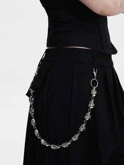 MortiRose Vintage European & American Hip Hop Men's Punk Style Metal Skull Waist Chain, Casual S Trousers Chain Accessories, Unique Gothic Skeleton Cross-Border Waist Chain, Zinc Alloy Suitable For All Seasons Summer, School Fall, Autumn, Halloweenshorts
