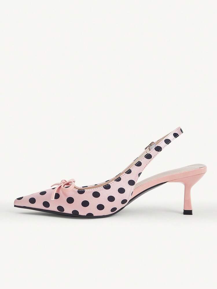 CUCCOO CHICEST Women's Shoes Foundation White Polka Dot Bow Satin Pointed High-Heeled Sandals, French Retro Sweet Style, Sweet And Cool Girlhood, Daily Dating