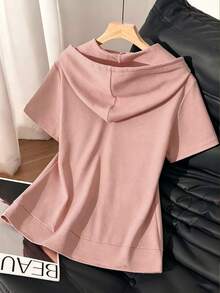 Resyla Sudadera con capucha con cordón y cremallera, de unicolor, versátil y casual para uso diario de mujer - Rosa - Ver 2