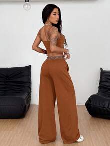 Coolane Bộ đồ thể thao mùa hè dành cho nữ, gồm áo tank top và quần nỉ, gồm 2 món, thích hợp mặc đi học. - màu nâu - Xem 5