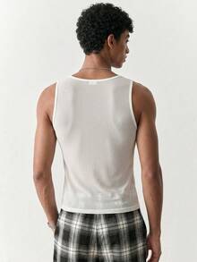 NORVETH Men's Casual Letter Print Tank Top, Versatile For Daily Wear & Workout - White - View 4