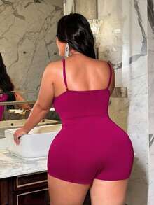 NU&NOW Plus Size Women's Fashionable Sexy Lace Patchwork Jumpsuit Cocktail Mint Green Summer - Hot Pink - View 2