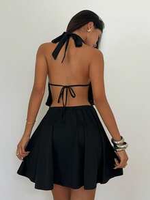 Vestido de corte ajustado y vuelo con escote pronunciado y decoración de remaches para mujer, para festivales deúsica de primavera/verano - Negro - Ver 7