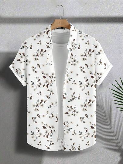 VIVINTIMO Men's Summer Ditsy Floral Short Sleeve Shirt, Fresh Floral Design Showcases Summer Vitality, Minimalist Versatile Colors, Easily Suits Multiple Styles, Refreshing Prints Summer Coolness, Lightweight, Comfortable For Vacation Wear