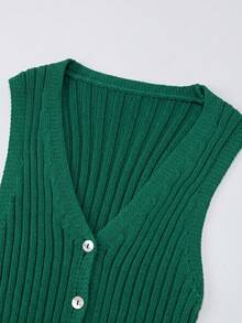 SHEIN Rosivaux 女款百搭簡約時尚百搭淡黃色V領優雅淑女通勤修身背心 - 綠色 - 查看 6