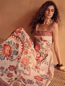 MOTF PREMIUM ROBE LONGUE ÉLÉGANTE À COL CARRÉ POUR FEMMES, IMPRIMÉ FLORAL ROMANTIQUE POUR LE PRINTEMPS ET L'ÉTÉ, AMINCISSANTE À LA TAILLE, IDÉALE POUR LES VACANCES ET LES SORTIES - Multicolore - Voir 6