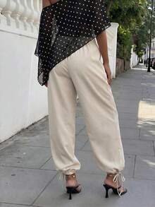 FavEase Women's Solid Color Casual Comfortable Elastic Waist & Hem Design Smooth Lightweight Pants For Summer - Apricot - View 2