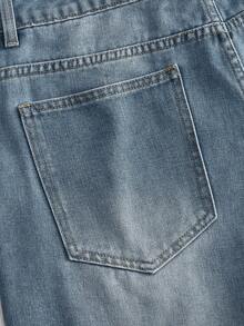 ROMWE MEN Washed Distressed Embroidered Patch Casual Loose Straight Leg Denim Shorts, Men - Blue - View 5