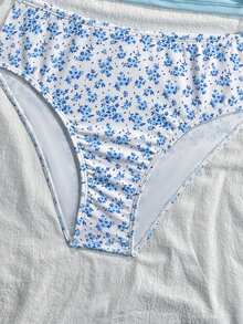 SHEIN Conjunto de Traje de Baño de 2 Piezas para Adolescente con Top Tankini Fruncido de unicolor y Braguita Tankini Triangular, Adecuado para Vacaciones de Verano y Playa - Azul - Ver 5