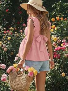 SHEIN Maternity Vacation Casual Solid Color Tie Back Blouse - Dusty Pink - View 2