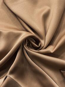 Cravure Plus Size Solid V-Neck Satin Fabric Elegant Short Sleeve Blouse, Spring/Summer - Khaki - View 7