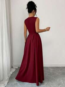 Elenzga Women's Elegant Romantic Sleeveless Flowing Casual Dress - Burgundy - View 2
