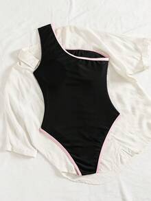 Swim SPRTY Women's Latest Fashion Hollow Out Contrast Color Petal Monokini Swimsuit, Suitable For Spring, Summer And Autumn Beach Holiday Pool Party Holiday Black Athletic - Multicolor - View 3