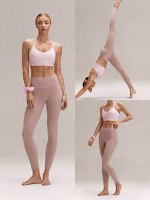 GLOWMODE Quần legging yoga FeatherFit™ 24" cạp cao không xuyên thấu, lưng Y nâng mông, túi ẩn phía trước, tích hợp quần lót thong, dùng cho Pilates studio và mặc hàng ngày - Màu hồng gỉ - Xem 9