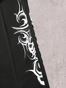 Skyrend Pantalón de chándal casual con estampado gráfico, corte y holgado, estampado de grafiti en inglés, ropa de calle cómoda para el verano, estilo emo de los 2000 - Negro - Ver 6