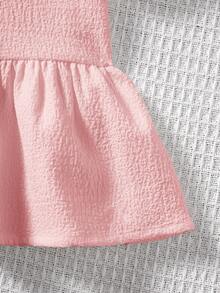 SHEIN LMoss Kids 少女休閒素色圓領短袖套頭上衣 - 粉色 - 查看 6