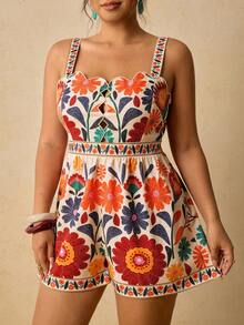 Travachic Plus Size Floral Print Romper, Casual Holiday - Multicolor - View 4