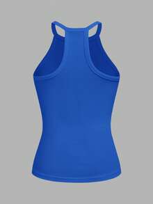 Slaydiva Women's Chic Royal Blue Summer Tank Top,Everyday Basic Ribbed Crew Neck Racerback Off-Shoulder Casual Slim Fit Solid Vest For Party,Beach & Yoga - Royal Blue - View 2