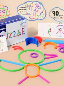MINKOJA Kids Rings And Sticks Puzzle Building Toy, Colorful Geometric Connecting Blocks With Portable Tin Box, Early Educational Cognitive Learning Game, Pattern Matching Fine Motor Skill Toy For Toddlers - Multicolor - View 2