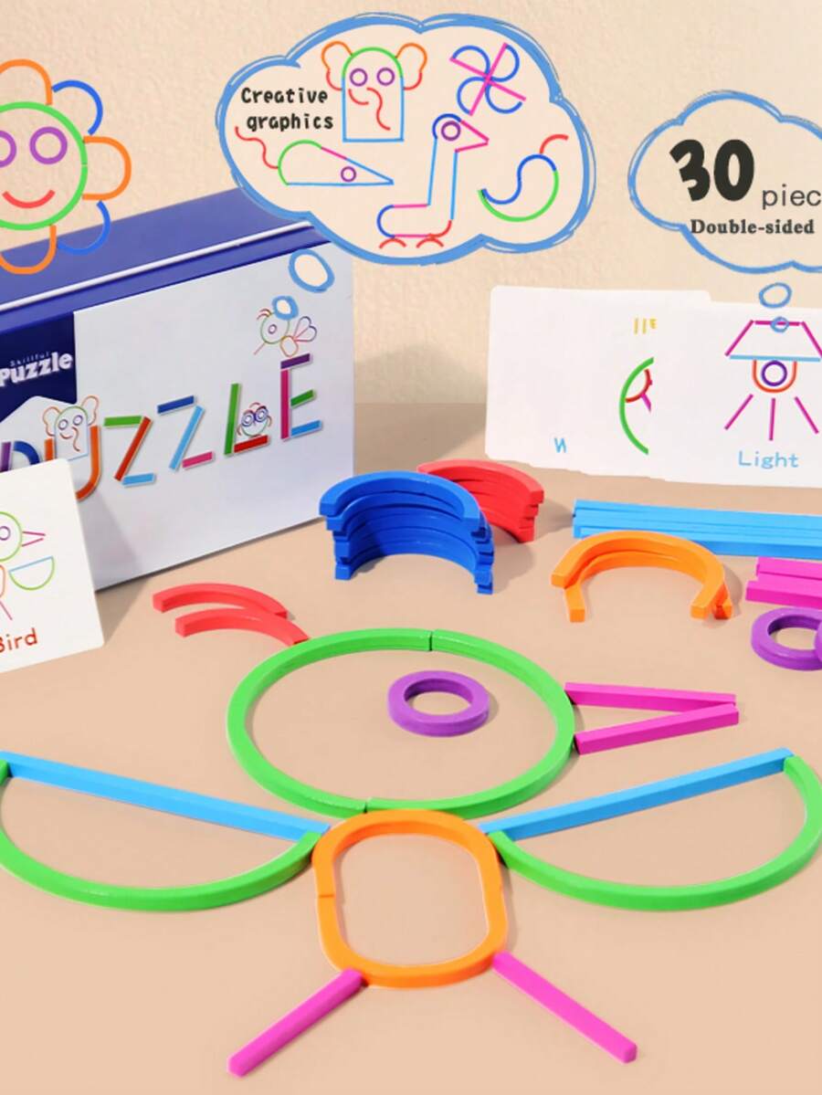 MINKOJA Kids Rings And Sticks Puzzle Building Toy, Colorful Geometric Connecting Blocks With Portable Tin Box, Early Educational Cognitive Learning Game, Pattern Matching Fine Motor Skill Toy For Toddlers