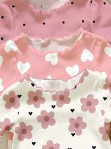 2 conjuntos aleatorios de 3 conjuntos de pijama, estampado de corazones con lunares y flores rosas, conjunto esencial de verano para niñas, ropa de verano linda, estilo coreano, cómoda y versátil, ropa infantil de moda, estética Y2K, Kawaii, conjunto para fiesta, uso diario casual, conjunto para vacaciones, adorable y cómodo, artículo, estilo campestre, ropa de estar en casa los fines de semana, conjunto para sesión de fotos, relajado y cómodo - Multicolor - Ver 6