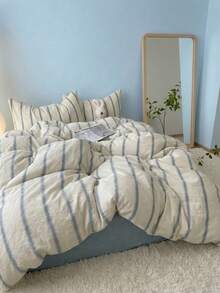 Joivida 3pcs 100% Polyester Vintage Boho Style Ins Minimalist Stripe Printed Duvet Cover Set, 2 Pillowcases + 1 Duvet Cover (No Fitted Sheet, No Inner Core), All-Season Available, Machine Washable - Endless Grey - View 2