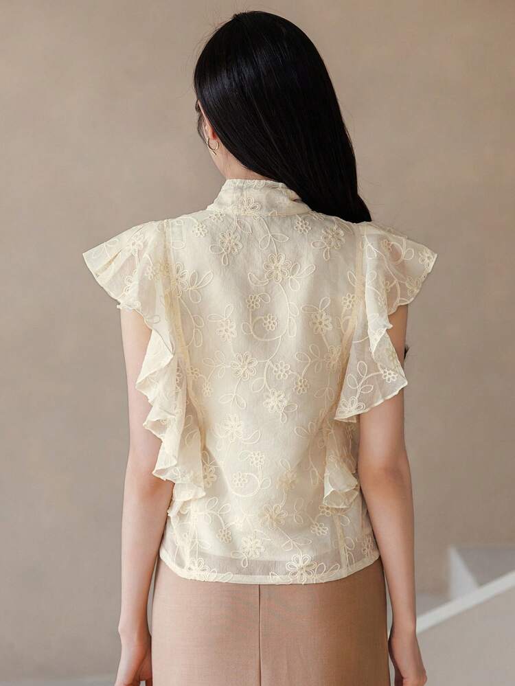 Women's Elegant Bowknot Frill Trim Blouse, Charming & Slimming, Suitable For Spring & Summer