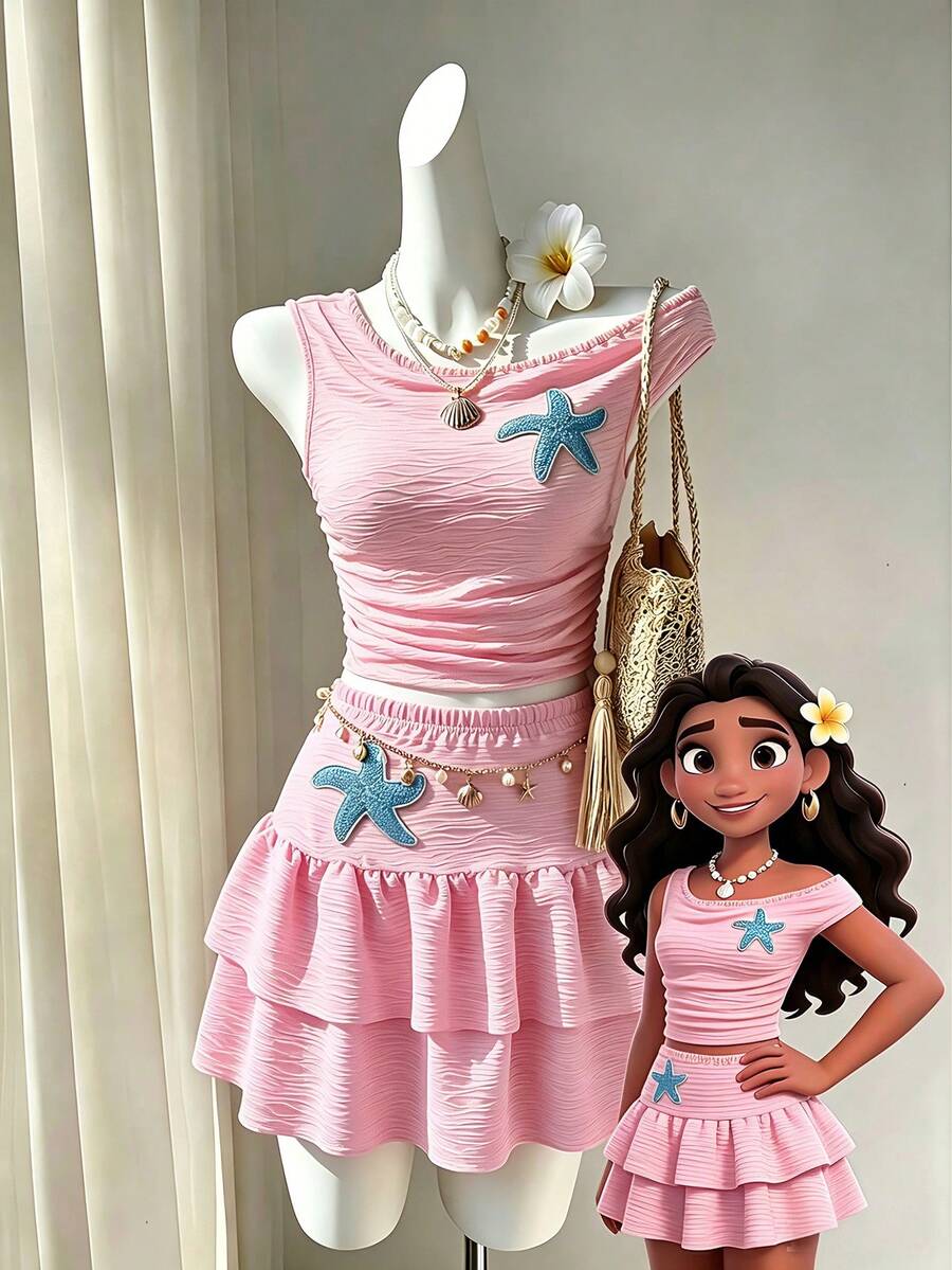 Sparklyn Bộ đồ hai mảnh mới dành cho nữ tuổi teen này gồm áo vest cổ tròn màu vàng dệt kim co giãn thoải mái, thời trang, giản dị và mang phong cách nghỉ dưỡng, kết hợp với chân váy hai tầng cùng màu. Phần eo và gấu áo vest được xếp ly tạo nên vẻ ngoài thanh lịch và sang trọng. Bộ đồ chất lượng cao này hoàn hảo cho trang phục hàng ngày, bao gồm cả các kỳ nghỉ, du lịch và tiệc tùng, lý tưởng cho mùa xuân và mùa hè. - Hồng - Xem 1