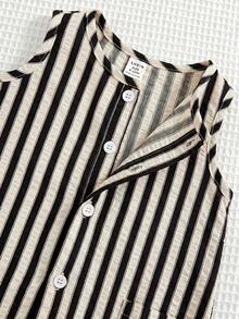 SHEIN 新生男宝宝夏季可爱休闲棕色纱布连体衣，适合海滩、户外玩耍 - 彩色 - 查看 10