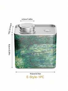 Cirelle 1pc Airtight Coffee Bean Tin Canister, Vintage Oil Painting Metal Tea Storage Box, Square Tinplate Container With Screw Lid For Countertop - Multicolor - View 11