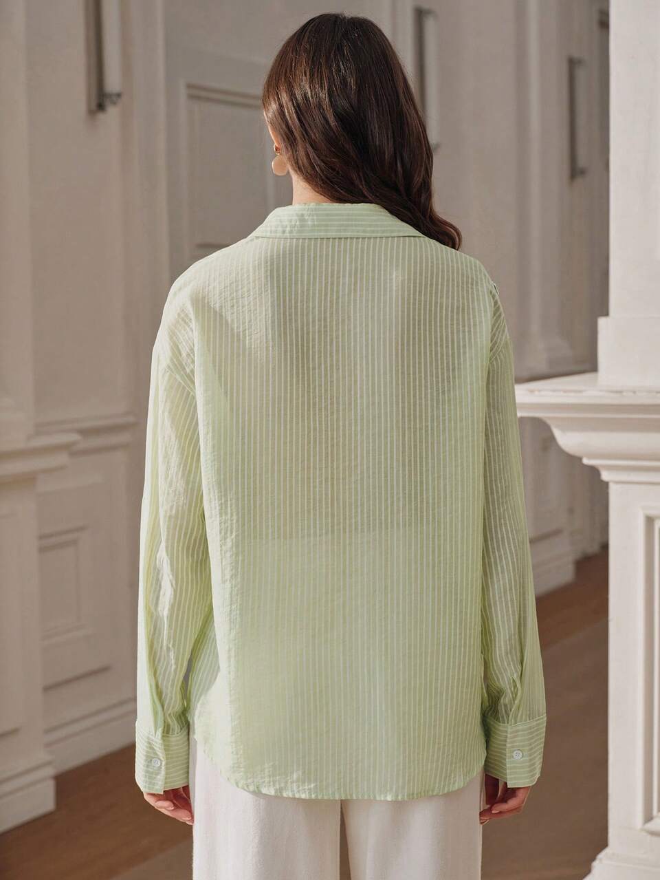 Women's Elegant Casual Versatile Commuting Striped Shirt, Embroidered Sequins Shirt