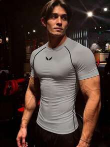 GymBeat Áo thun thể thao nam tay raglan cổ tròn in hình cánh chim, kiểu dáng thường ngày, thích hợp cho mùa hè. - Xám - Xem 4